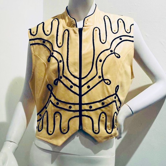 Vintage Jackets & Blazers - RANCH DIP Vintage 90s Pale Yellow Rodeo Style Zip-up Vest sz M/L